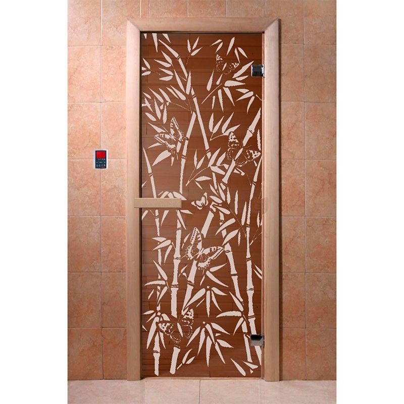 Стеклянная дверь Бамбук и бабочки эконом DoorWood